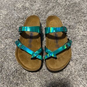 Birkenstock Mayari Shiny Teal Sandals Size 39
